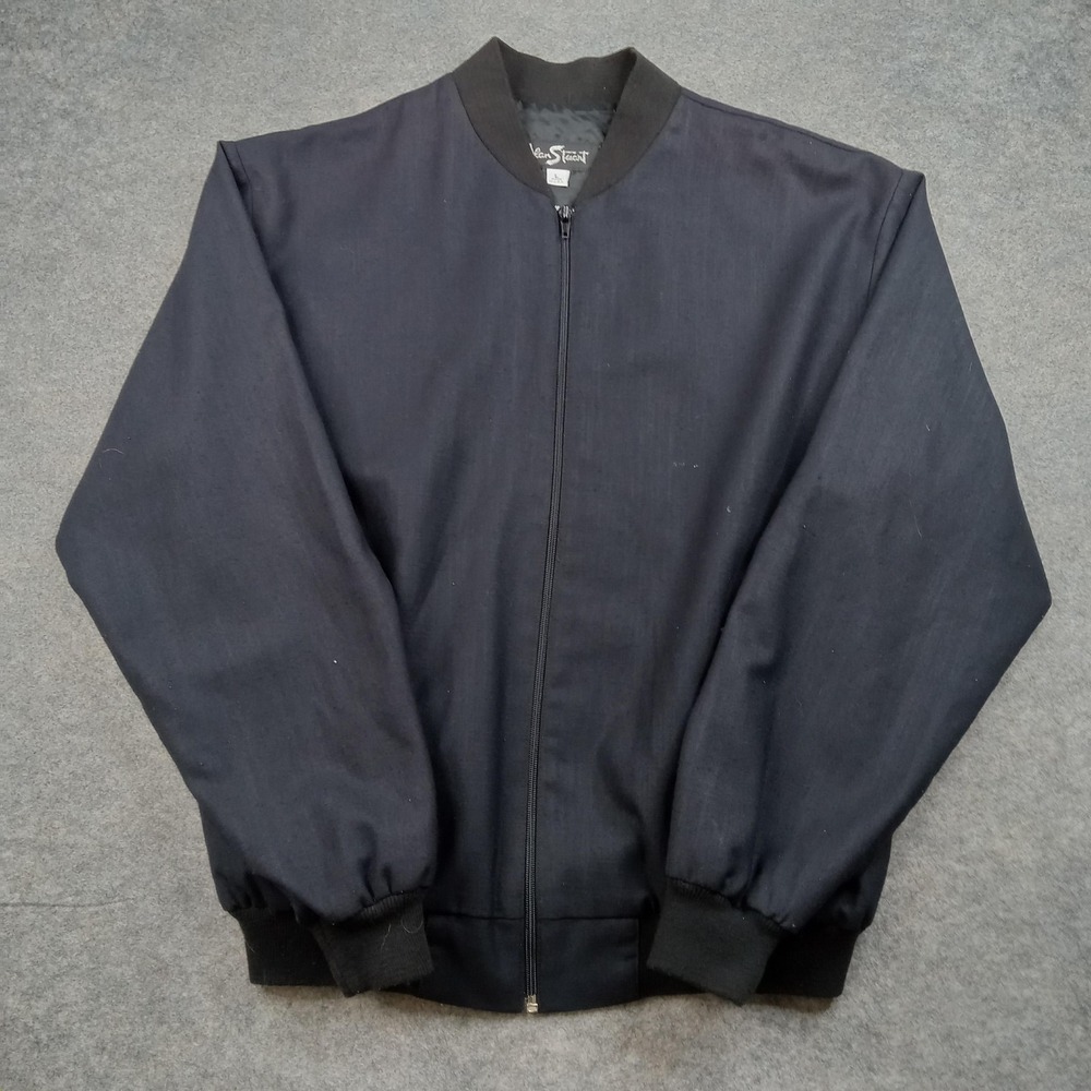 Alan Stuart Jacket Mens Large Black Bomber Zip Front Rib Knit Lined Made‎ in USA